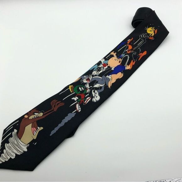 Looney Tunes Character Tie Bugs Bunny Tasmanian Devil Porky Pig Black - Picture 1 of 7